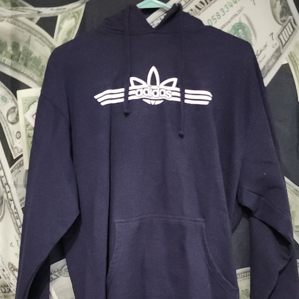 Adidas Navy Blue Hoodie with White Trefoil Logo